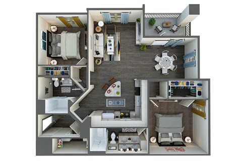 Floor plan for 2 beds, 2 baths, 1135 sqft